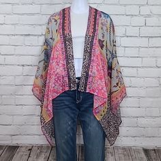 Anthropologie Elizabeth Gillett Semi-Sheer Floral/Animal Mix Kimono In Pink/Rose Versatile, Elegant Semi-Sheer Kimono, Perfect As A Beach/Swim Cover Or As An Accessory For Dresses And Tees Features: Soft, Flowy Polyester Fabric Semi-Sheer Mixed Floral/Animal Print Design Open Front Styling Relaxed Roomy Fit Kimono Silhouette Asymmetric Hem Measurements: Chest 52" Center Back 25" Outside Sleeve 12" Materials: 100% Polyester Machine Wash Tumble Dry Nwt Tags: Boho Bohemian, Resort, Vacation, Cruise Pink Party Kimono, Pink Spring Party Kimono, One Size Pink Kimono For Summer, Pink Floral Print Kimono For Festival, Spring Party Pink Kimono, Fitted Pink Summer Kimono, Casual One Size Pink Kimono, Fitted Pink Kimono, One Size Pink Kimono For Festival