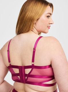 Matching Style(s): Search 42165177 FIT Underwire. Low coverage. Adjustable straps. MATERIALS + CARE Nylon knit fabric. 93% nylon, 7% spandex. Wash cold; line dry. Imported. DETAILS Strappy caged detail. The best plus size women's strappy vixen elastic cup underwire bra bras in berry blend made of lace. Torrid is your destination for cozy fall and winter clothes to keep you warm and comfortable. Fitted Nylon Bra With Mesh Back, Full Coverage Bra With Mesh Back, Fitted Full Coverage Bra With Mesh Back, Stretch Nylon Full Coverage Bra, Party Bra With Removable Pads In Nylon, Fitted Full Coverage Bra With Straps, Fitted Full Coverage Nylon Bra, Nylon Underwire Bra For Party, Nylon Bra With Spaghetti Straps