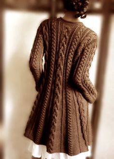 Hand Knit Merino Wool Sweater Coat Cable Knit Sweater by Pilland Sweater Coat Knitting Pattern, Large Cardigan, Cable Sweater, Coat Patterns, Knitted Coat, Long Sweaters Cardigan, Sweater Knitting Patterns, Merino Wool Sweater, Brown Sweater