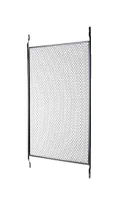 a white wall mounted screen with metal bars