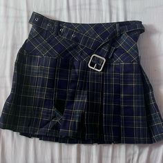 Navy Plaid Mini Skirt W Belt. Great Quality And New With Tag Blue Mini Skort Y2k Style, Fitted Blue Y2k Skirt, Blue Mini Length Y2k Skort, Fitted Y2k Blue Skirt, Retro Blue Fitted Skort, Fitted Blue Skirt Y2k Style, Blue High Waist Y2k Skirt, Y2k Style Blue Mini Skirt, Y2k Blue Mini Skirt