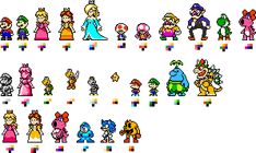 an image of the nintendo game characters in different poses and sizes, all grouped together