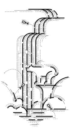 an architectural drawing with lines and shapes in black and white, including the top part of a