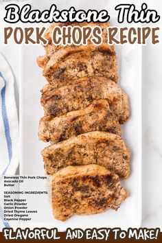 pork chops recipe on a white plate with text overlay