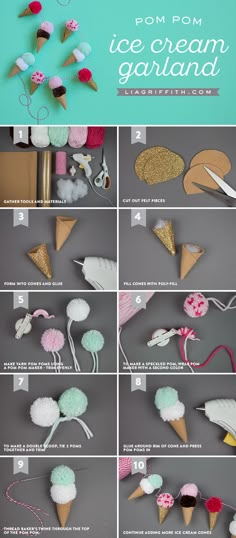 the instructions for how to make ice cream garlands with pom - poms