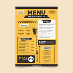 a yellow and black restaurant menu