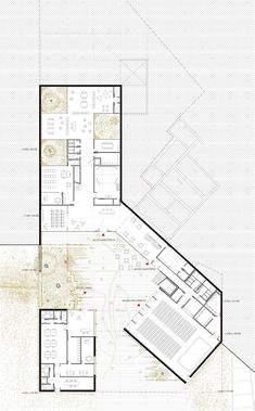 the floor plan for an office building with two floors and several rooms, all in different sections