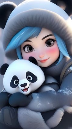 a woman holding a panda bear in her arms