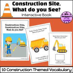 construction site what do you see? interactive book for kids to learn how to build trucks