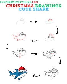 how to draw christmas sharks for kids