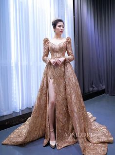 Long Sleeve Gold Prom Dress Luxury Sequin Ball Gown 67208 viniodress – Viniodress Rose Gold Gowns Elegant, Golden Rose Dress, Gold Gowns Elegant, Gold Gowns Elegant Classy, Golden Ball Gown, Rose Gold Ball Gown, Selection Dresses, Gold Elegant Dress, 18th Photoshoot