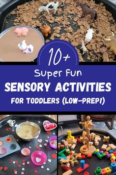 Pin text reads, 10+ super fun sensory activities for toddlers (low-prep!) Sensory Tuff Tray Ideas, Toddler Sensory Activities, Fun Sensory Activities, Sensory Bin Fillers, Play Ideas For Toddlers, Tuff Tray Ideas Toddlers, Tuff Tray Ideas