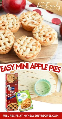 mini apple pies Easy Apple Pie Recipe With Premade Crust, Mini Apple Pies Easy, Small Apple Pies, Individual Apple Pies, Mini Pie Crust, Store Bought Pie Crust, Apple Pie Bites