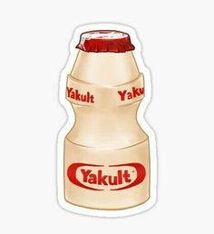 a sticker with the words yakult on it and a bottle that says yakul