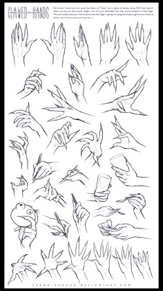 an image of hand gestures drawn in black ink on white paper with the words, clawed hands