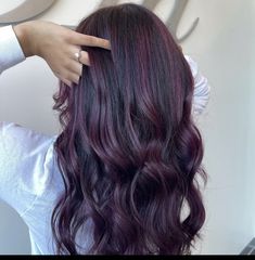 Deep Purple Hair With Highlights, Subtle Hair Color For Brunettes, Brown Purple Highlights, Cherry Purple Hair, Burgundy Purple Hair, Plum Black Hair, Plum Highlights, Blackberry Hair, Blackberry Hair Colour