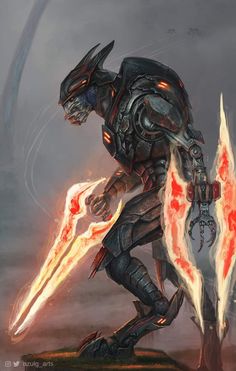 an image of a robot that is holding two fire torches