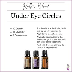 Essential Oil Roller Bottle Blends, Essential Oil Blends Roller, Doterra Blends, Essential Oils Doterra, Essential Oils For Face, Under Eye Circles