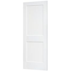 a white door with two panels on the bottom and one panel in the middle, against a