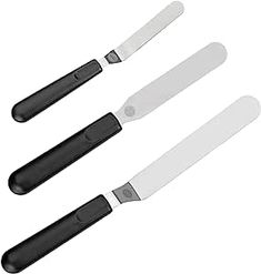 three knives with black handles and white blades