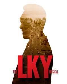 the poster for the musical lky shows a man's profile with buildings in the background