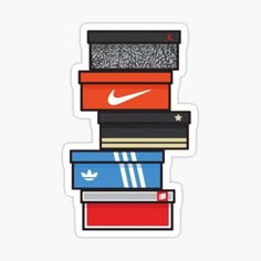 a stack of books sticker with the nike logo on it's bottom half