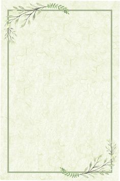 a white paper with green leaves on the edges and a square frame in the middle