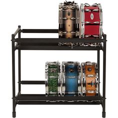 three tiered rack with different types of musical instruments