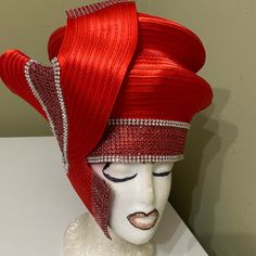 Beautifully Embellished With Clear And Red Rhinestones. See Pics And Please Take Time To Look At All Of The Hats In My Collection. Red Fitted Hat For Formal Occasions, Formal Fitted Embellished Hat, Formal Fitted Red Hat, Elegant Red Hat For Evening, Embellished Fitted Party Hat, Fitted Red Hat For Church, Luxury Red Elegant Top Hat, Elegant Red Church Hat, Elegant Red One-size Hat