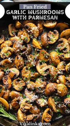 pan fried garlic mushrooms with parmesan on top