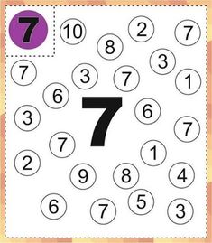 the number seven is shown in black and white, with numbers on it to be colored