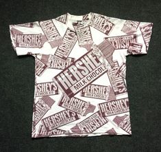 Vintage Hershey's chocolate 90s 80s Full Print T Shirt Rare 90s Brown Tops For Streetwear, 90s Brown Streetwear Tops, 90s Style Printed Multicolor T-shirt, Speedster Hysteric Glamour Shirt, Vintage Multicolor Text Print T-shirt, 90s Printed Multicolor T-shirt, Vintage Multicolor Graffiti Print T-shirt, Hershey Candy, Hershey's Chocolate