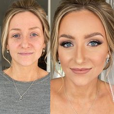 two women are shown before and after their make - up has been changed to blue