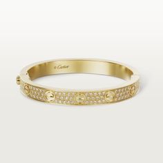 CRN6035017 - LOVE bracelet, diamond-paved - Yellow gold, diamonds - Cartier Cartier Bangle Bracelets With Diamond Accents, Cartier Diamond Bracelet With Diamond Accents, Bracelet Drawing, Passionate Romance, Bracelets Collection, Pave Bracelet, Bracelet Diamond, Love Bracelet, Cartier Love