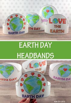 the earth day headbands are made out of paper and have hearts on them