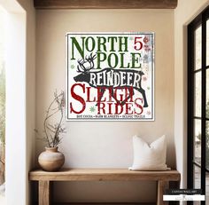 Rustic Western North Pole Santa Decor Red and Green Wall Art Farmhouse Decor Wall, Reindeer Sleigh, Sleigh Rides, Space Canvas, Diy Christmas Lights, Metal Signage, Nostalgic Christmas, Designed Wall