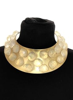 Gold torque style choker necklace from Olivia Divine. Gold tone, metal torque style choker embellished with chunky clear acrylic stone detailing. Width 6 cm approx. Size small. Handmade  and unique design. Perfect for festivals and special occasions. Clear Stone, Vintage Bridal, Girls Hair Accessories, Gold Tone Metal, Ladies Fashion, Ring Necklace, Handbag Accessories, Clear Acrylic, Clip On Earrings