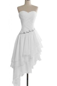 Specifications Silhouette A-Line Hemline/Train Asymmetrical Back Style Zipper Neckline Strapless, Sweetheart Sleeve Length Sleeveless Fabric Chiffon Embellishments Beading, Ruching, Ruffles Full Figure Dress, Layered Chiffon Dress, Cute Prom Dresses, Dresses Elegant, Dresses For Teens, Looks Vintage, Fancy Dresses, Simple Dresses, Lany