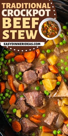 a crock pot beef stew with peas and carrots