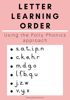 the letter learning order using the poly phonics approach is shown in black and white