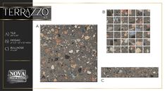 terrazzo tile is shown with different colors and sizes, including the flooring material