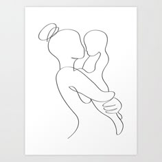 a black and white line drawing of two people hugging each other on a white background