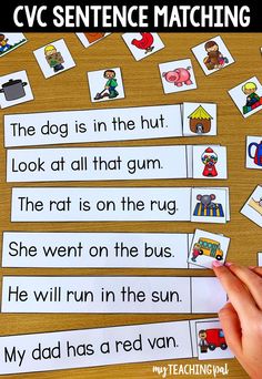 the cvc sentence matching game is shown with pictures and words to help students learn how to