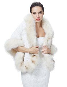 PRICES MAY VARY. Faux Fur,Satin MATERIAL - This luxury shawl made of premium faux rabbit fur, soft, smooth and high dense fur makes you warm enough even in Winter outside. Fur is not shed easily. LONG FUR TRIM & HIDDEN HOOK CLOSEURE - Long fur trimmed around the stole, add depth, looks more gorgeous. Hidden hook closure and satin lining makes wrap comfortable and stable hold in place. FANTASIC PATTERN - Irregular pattern on the shawl adds more tricks for outfit, makes the looking more elegant an Winter Wedding Fur Shaw, Fake Fur Shawl Wedding, Winter Dress Theme, Winter Wedding Fur Dress, Dress With Fur Shawl Prom, White Winter Dress Fur, Winter Wedding Fur Shawl Bride, Winter Bride Coats & Jackets, Winter Wonderland Dress For Women