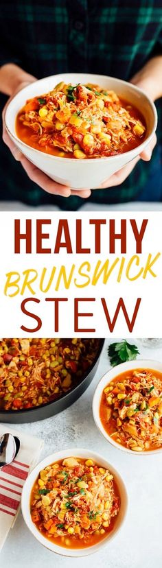 healthy brinswick stew in a white bowl