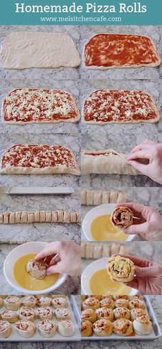 homemade pizza rolls are being made and served