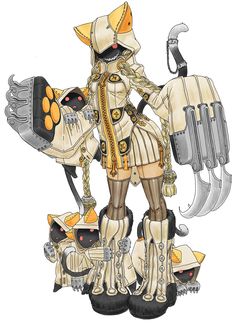 a drawing of a robot with some cats on it's back