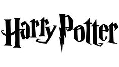 the logo for harry potter is shown in black on a white background, with text that reads