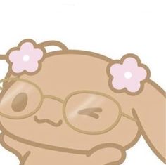 a cartoon bunny with glasses and a flower in it's hair is looking at the camera