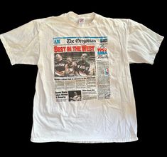 "Vintage 1990s 90s 1992 NBA Portland Trailblazers Basketball Best in the West Oregonian Newspaper Tee T Shirt Large True vintage.  1992.  Light stain on left shoulder.   Tagged as a XL but it measures as a Large.  Top to bottom: 27\" Pit to pit: 20\"" Retro Basketball, Allen Iverson 2000s Fashion, 90s Graphic Tees Vintage, 90s Style Sports Season Fan Merchandise T-shirt, Vintage Basketball Shirts, Vintage Basketball Tee, Nba Graphic Tees, Vintage Nba Shirt, Toms Style